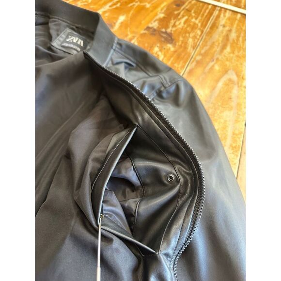 Zara Bomber Jacket Mens 2XL Black Faux Leather Zip Biker Goth Punk Designer - Picture 8 of 13